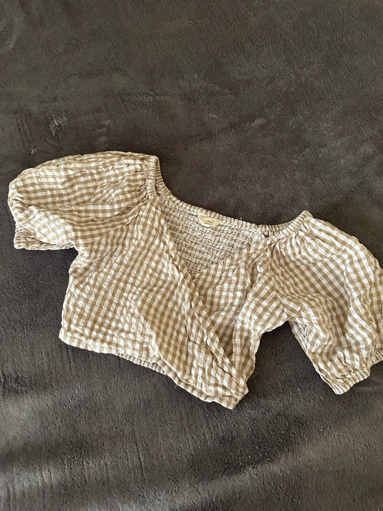 Sim & Sam Tops - Beige Gingham Crop Top